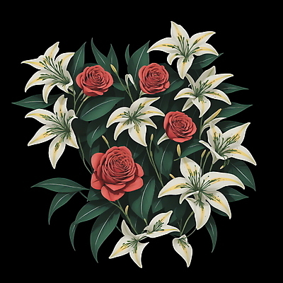 PSD 식물 꽃 잎 일러스트 사람없음 빨간색 초록색 장미 흰색 빈티지 백합 복고 오브제 국내일러스트 컬러 컨셉 파일형식
