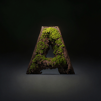 JPG 나무 편집이미지 문자 알파벳 대문자 이끼 타이포그라피 사람없음 검은색 디지털합성 A 편집소스 이미지편집 편집실사 AI컴퓨터그래픽 AI콘텐츠 식물 영어 컬러 CG 파일형식