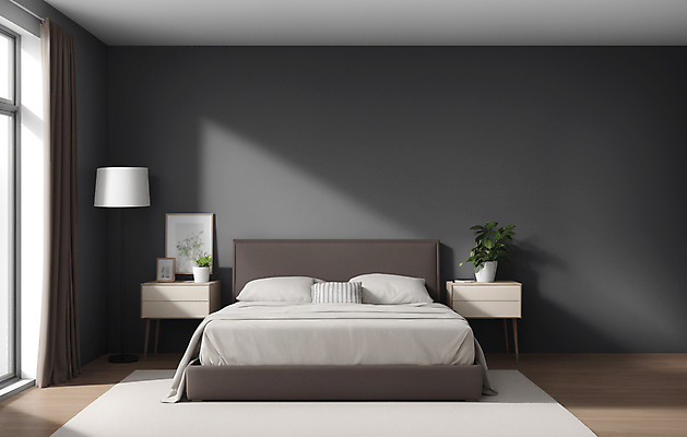 JPG 편집이미지 화분 화초 액자 쿠션 창문 베개 탁자 실내 사람없음 빛 인테리어 이불 회색 매트 침대 스탠드 램프 커튼 모던 모델하우스 편집실사 AI포토 AI콘텐츠 식물 디자인 컬러 가구 침구 조명 내부 CG 파일형식