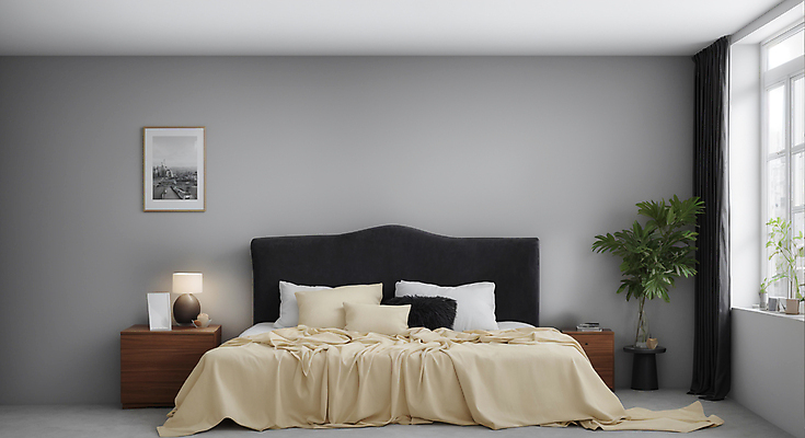 JPG 편집이미지 화분 화초 액자 쿠션 창문 베개 실내 사람없음 책 인테리어 이불 회색 매트 침대 스탠드 램프 커튼 모던 서랍장 모델하우스 편집실사 AI포토 AI콘텐츠 식물 디자인 컬러 가구 침구 조명 내부 CG 파일형식