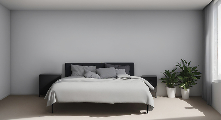 JPG 편집이미지 화분 화초 쿠션 창문 베개 실내 사람없음 인테리어 이불 회색 침대 모던 서랍장 모델하우스 편집실사 AI포토 AI콘텐츠 식물 디자인 컬러 가구 침구 내부 CG 파일형식