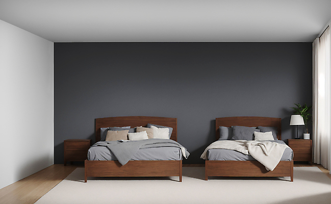 JPG 편집이미지 화분 화초 쿠션 베개 실내 사람없음 빛 인테리어 이불 회색 매트 침대 스탠드 램프 커튼 모던 서랍장 모델하우스 편집실사 AI포토 AI콘텐츠 식물 디자인 컬러 가구 침구 조명 내부 CG 파일형식