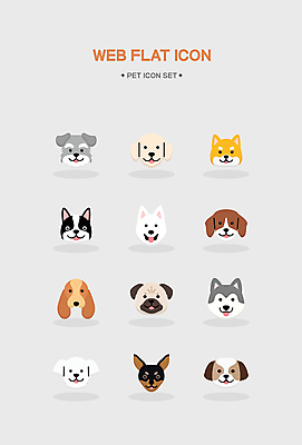 아이콘 여러마리 종류 사람없음 다양 말티즈 강아지 시츄 슈나우저 래브라도리트리버 시베리안허스키 비글 사모예드 진돗개 보스턴테리어 퍼그 2D아이콘 AI파일 다수 반려동물 개 리트리버 테리어 파일형식 벡터