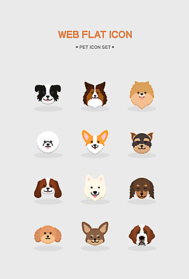 아이콘 여러마리 종류 사람없음 다양 강아지 닥스훈트 요크셔테리어 푸들 치와와 사모예드 보더콜리 웰시코기 파피용 비숑프리제 2D아이콘 AI파일 다수 반려동물 개 테리어 콜리 파일형식 벡터