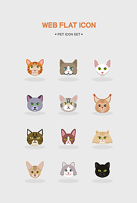 아이콘 여러마리 종류 사람없음 고양이 다양 묘종 봄베이 아메리칸숏헤어 스핑크스고양이 메인쿤 아비시니안 데본렉스 랙돌 2D아이콘 AI파일 다수 포유류 반려동물 파일형식 벡터