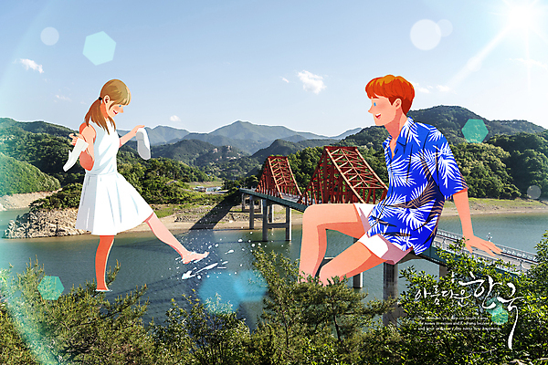 전신 PSD 구름 원피스 여자 남자 신발 일러스트 캘리그라피 물놀이 휴식 산 한국 서기 들기 앉기 상반신 성인 두명 여름 강 햇빛 태양 국내여행 발장구 하와이안 가교 성인만 국내일러스트 자연요소 건축물 옷 계절 패션 아시아 여행 컨셉 모션 놀이 사람 파일형식