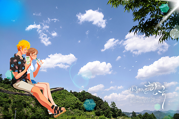 전신 PSD 외국인 나무 구름 커플 여자 남자 여유 일러스트 캘리그라피 하늘 휴식 나뭇잎 산 한국 앉기 성인 두명 여름 햇빛 눈감음 맑음 국내여행 냉음료 성인만 국내일러스트 자연요소 식물 계절 감정 아시아 음료 여행 컨셉 잎 관계 모션 날씨 사람 인종 태양 파일형식