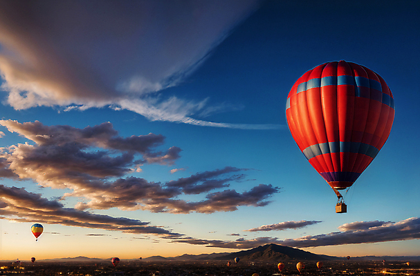 JPG 주간 편집이미지 하늘 산 풍경 사람없음 야외 일몰 열기구 비행 디지털합성 풍선 편집소스 편집실사 AI포토 AI콘텐츠 자연요소 항공교통 노을 CG 파일형식
