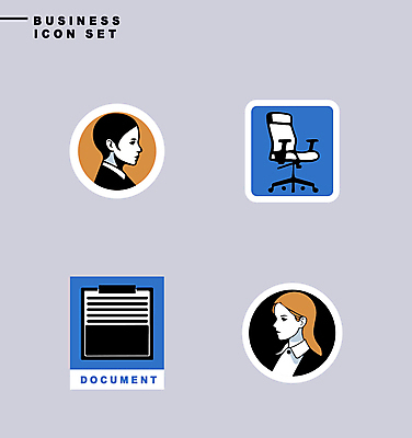 아이콘 디자인 여자 의자 비즈니스 상반신 성인 두명 파란색 세트 노란색 라벨 사각형 비즈니스우먼 원형 문서 심플 성인여자만 미니멀 2D아이콘 AI파일 도형 컬러 가구 프레임 사람 직장인 여자만 성인만 파일형식 벡터