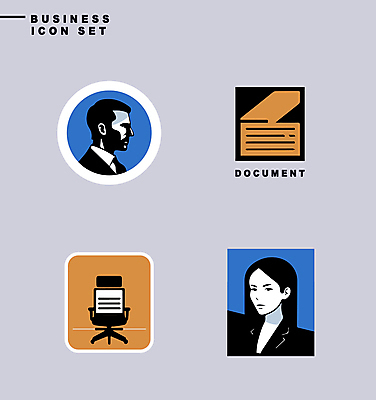 아이콘 디자인 여자 남자 의자 비즈니스 무표정 상반신 성인 두명 파란색 세트 노란색 라벨 사각형 비즈니스맨 비즈니스우먼 원형 문서 심플 성인만 미니멀 2D아이콘 AI파일 도형 감정 컬러 가구 프레임 표정 사람 직장인 파일형식 벡터