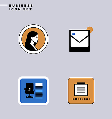 아이콘 디자인 여자 의자 비즈니스 한명 상반신 성인 파란색 세트 노란색 라벨 사각형 비즈니스우먼 원형 이메일 문서 심플 서류더미 성인여자한명만 미니멀 2D아이콘 AI파일 도형 1 컬러 가구 프레임 사람 직장인 여자한명만 성인여자만 파일형식 벡터 더미
