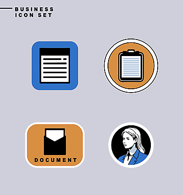 아이콘 디자인 여자 비즈니스 한명 상반신 성인 파란색 세트 노란색 라벨 사각형 비즈니스우먼 원형 문서 심플 서류판 성인여자한명만 미니멀 2D아이콘 AI파일 도형 1 컬러 프레임 사람 사무용품 직장인 여자한명만 성인여자만 파일형식 벡터
