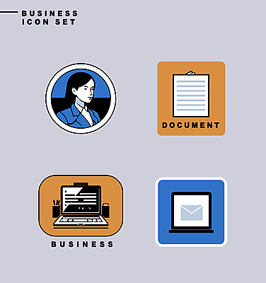 아이콘 디자인 여자 비즈니스 한명 상반신 성인 파란색 노트북 세트 노란색 라벨 사각형 비즈니스우먼 원형 이메일 문서 심플 성인여자한명만 미니멀 2D아이콘 AI파일 도형 1 컬러 프레임 사람 전자제품 직장인 여자한명만 성인여자만 파일형식 벡터