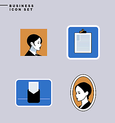 아이콘 디자인 여자 비즈니스 상반신 성인 두명 파란색 세트 노란색 라벨 사각형 비즈니스우먼 원형 문서 심플 타원형 서류판 성인여자만 미니멀 2D아이콘 AI파일 도형 컬러 프레임 사람 사무용품 직장인 여자만 성인만 파일형식 벡터