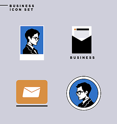 아이콘 디자인 남자 비즈니스 상반신 성인 두명 파란색 세트 노란색 라벨 사각형 비즈니스맨 원형 이메일 문서 심플 성인남자만 미니멀 2D아이콘 AI파일 도형 컬러 프레임 사람 직장인 남자만 성인만 파일형식 벡터
