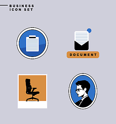 아이콘 디자인 남자 의자 비즈니스 한명 상반신 성인 파란색 세트 노란색 라벨 비즈니스맨 원형 이메일 문서 심플 성인남자한명만 미니멀 2D아이콘 AI파일 도형 1 컬러 가구 프레임 사람 직장인 남자한명만 성인남자만 파일형식 벡터