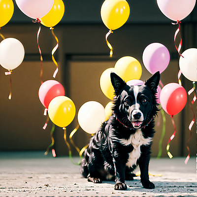 JPG 편집이미지 한마리 반려견 사람없음 야외 개 강아지 디지털합성 풍선 보더콜리 편집소스 편집실사 AI포토 AI콘텐츠 1 포유류 반려동물 CG 콜리 파일형식