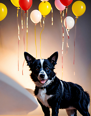 JPG 편집이미지 한마리 반려견 사람없음 장식 개 강아지 디지털합성 풍선 보더콜리 편집소스 편집실사 AI포토 AI콘텐츠 1 포유류 반려동물 CG 콜리 파일형식