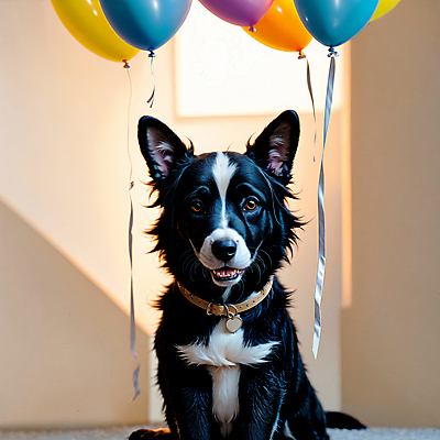 JPG 편집이미지 한마리 반려견 사람없음 개 강아지 디지털합성 풍선 보더콜리 편집소스 편집실사 AI포토 AI콘텐츠 1 포유류 반려동물 CG 콜리 파일형식