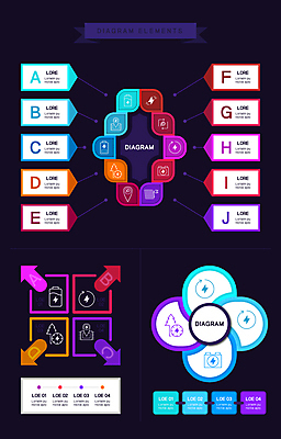 알파벳 화살표 일러스트 비즈니스 그래프 사람없음 컬러풀 사각형 원형 전기에너지 건전지 반도체 단계 순서 국내일러스트 AI파일 도형 영어 컬러 에너지 파일형식 벡터