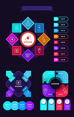 화살표 일러스트 비즈니스 그래프 사람없음 컬러풀 사각형 전기에너지 건전지 순환 반도체 마름모 단계 순서 국내일러스트 AI파일 도형 컬러 모션 에너지 파일형식 벡터