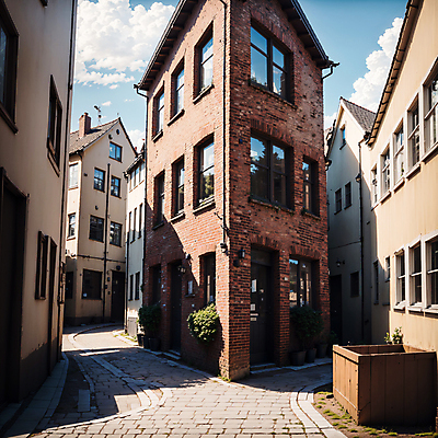 JPG 주간 편집이미지 북유럽 풍경 사람없음 야외 건물 도시풍경 도시 골목길 디지털합성 스칸디나비아 편집소스 편집실사 AI포토 AI콘텐츠 자연요소 건축물 유럽 길 CG 파일형식