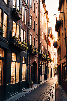 JPG 주간 편집이미지 북유럽 풍경 사람없음 야외 건물 도시풍경 노을 도시 골목길 디지털합성 스칸디나비아 편집소스 편집실사 AI포토 AI콘텐츠 자연요소 건축물 유럽 길 CG 파일형식