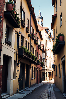 JPG 주간 편집이미지 북유럽 풍경 사람없음 야외 건물 도시풍경 도시 골목길 디지털합성 스칸디나비아 편집소스 편집실사 AI포토 AI콘텐츠 자연요소 건축물 유럽 길 CG 파일형식