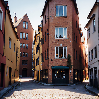 JPG 주간 편집이미지 북유럽 풍경 사람없음 야외 건물 도시풍경 도시 골목길 디지털합성 스칸디나비아 편집소스 편집실사 AI포토 AI콘텐츠 자연요소 건축물 유럽 길 CG 파일형식