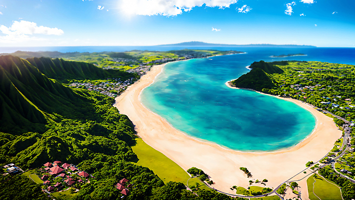 JPG 주간 구름 편집이미지 파도 섬 자연 하늘 산 풍경 해변 사람없음 햇빛 하와이 편집실사 AI포토 AI콘텐츠 자연요소 바다 태양 미국 CG 생태계 파일형식
