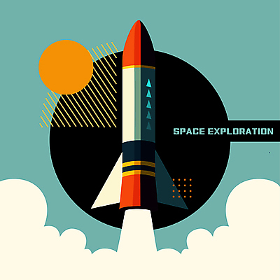 일러스트 사람없음 라벨 로켓 원형 플랫 연기 우주선 복고 우주탐험 국내일러스트 AI파일 도형 프레임 우주 파일형식 벡터