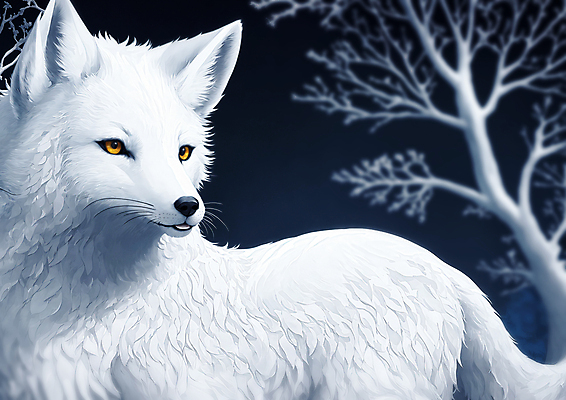 JPG 나무 동물 한마리 겨울 일러스트 사람없음 흰색 숲 여우 북극여우 국내일러스트 AI일러스트 AI콘텐츠 식물 1 계절 컬러 포유류 파일형식