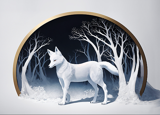 JPG 나무 동물 한마리 겨울 일러스트 프레임 사람없음 흰색 숲 여우 북극여우 국내일러스트 AI일러스트 AI콘텐츠 식물 1 계절 컬러 포유류 파일형식