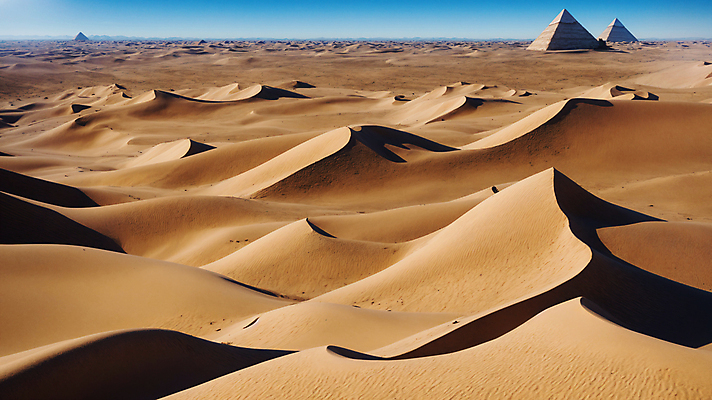 JPG 주간 편집이미지 모래 하늘 풍경 사람없음 야외 사막 모래언덕 디지털합성 피라미드 편집소스 편집실사 AI포토 AI콘텐츠 자연요소 건축물 언덕 CG 랜드마크 파일형식