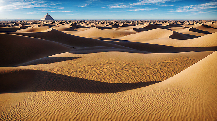 JPG 주간 편집이미지 모래 하늘 풍경 사람없음 야외 사막 모래언덕 디지털합성 피라미드 편집소스 편집실사 AI포토 AI콘텐츠 자연요소 건축물 언덕 CG 랜드마크 파일형식