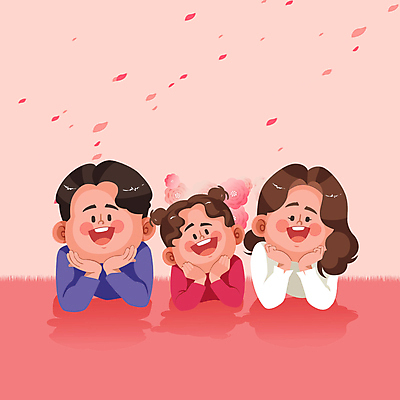 여자 남자 꽃잎 꽃 딸 행복 어린이 엎드리기 분홍색 가족 엄마 미소 웃음 소녀 여러명 상반신 성인 턱괴기 아빠 꽃받침 모션그래픽 MP4 MOV 식물 감정 컬러 다수 관계 모션 표정 사람 손짓 동영상 파일형식