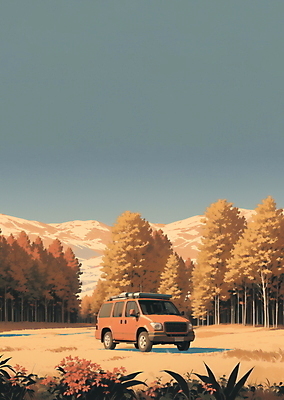 JPG 나무 일러스트 자연 하늘 산 아웃도어 풍경 초원 사람없음 캠핑 숲 캠핑카 국내일러스트 AI일러스트 AI콘텐츠 식물 자동차 레저 생태계 파일형식