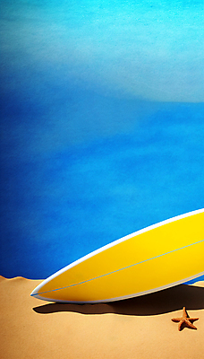 JPG 편집이미지 배너 불가사리 사람없음 파란색 노란색 서핑보드 서핑 디지털합성 카피스페이스 편집실사 AI포토 AI콘텐츠 컬러 극피동물 공백 수상스포츠 보드_스포츠 CG 파일형식