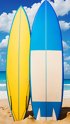 JPG 주간 구름 편집이미지 바다 하늘 해변 사람없음 야외 여름 서핑보드 서핑 디지털합성 편집실사 AI포토 AI콘텐츠 자연요소 계절 수상스포츠 보드_스포츠 CG 파일형식