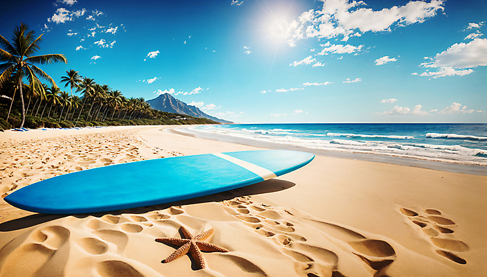 JPG 주간 구름 편집이미지 바다 하늘 불가사리 해변 사람없음 야외 여름 야자수 태양 서핑보드 서핑 디지털합성 편집실사 AI포토 AI콘텐츠 자연요소 나무 계절 극피동물 수상스포츠 보드_스포츠 CG 파일형식