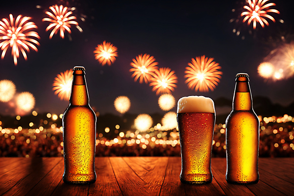 JPG 편집이미지 병맥주 폭죽 사람없음 야외 갈색 거품 야간 디지털합성 맥주잔 맥주병 맥주거품 편집실사 AI포토 AI콘텐츠 자연요소 컬러 술잔 술병 맥주 CG 파일형식