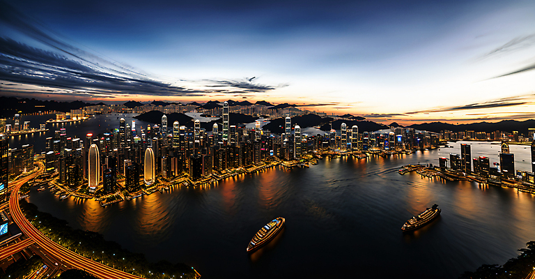 JPG 편집이미지 도로 야경 하늘 사람없음 건물 빛 강 반사 고층빌딩 디지털합성 해안도시 장노출 선박 편집실사 AI포토 AI콘텐츠 건축물 길 수상교통 교통시설 촬영기법 빌딩 도시 야간 CG 파일형식 풍경_경치