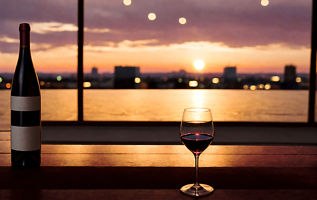 JPG 편집이미지 와인잔 탁자 사람없음 노을 와인 레드와인 와인병 디지털합성 보케 편집소스 편집실사 AI포토 AI콘텐츠 자연요소 가구 술잔 병_용기 주류 CG 파일형식