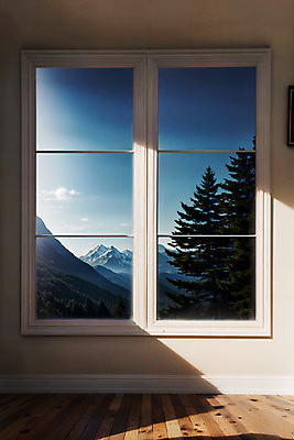 JPG 나무 편집이미지 창문 자연 하늘 산 실내 풍경 사람없음 디지털합성 편집소스 편집실사 AI포토 AI콘텐츠 식물 내부 CG 생태계 파일형식