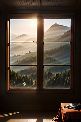 JPG 편집이미지 창문 자연 하늘 산 실내 풍경 사람없음 태양 디지털합성 편집소스 편집실사 AI포토 AI콘텐츠 자연요소 내부 CG 생태계 파일형식