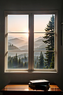 JPG 나무 편집이미지 창문 자연 하늘 산 실내 풍경 사람없음 책 디지털합성 나무탁자 편집소스 편집실사 AI포토 AI콘텐츠 식물 탁자 내부 CG 생태계 파일형식