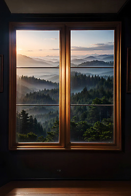 JPG 편집이미지 창문 자연 하늘 산 실내 풍경 사람없음 일몰 디지털합성 편집소스 편집실사 AI포토 AI콘텐츠 내부 노을 CG 생태계 파일형식