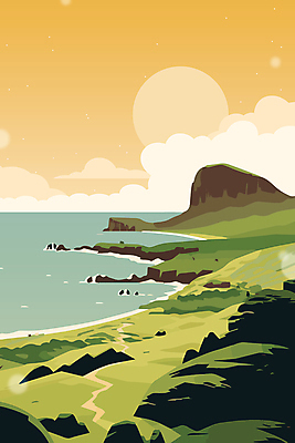 구름 바다 일러스트 자연 하늘 산 풍경 초원 사람없음 제주도 일몰 국내일러스트 AI파일 자연요소 한국 노을 생태계 파일형식 벡터