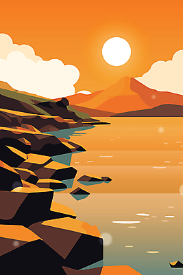 구름 바다 일러스트 자연 산 풍경 사람없음 태양 제주도 일몰 국내일러스트 AI파일 자연요소 한국 노을 생태계 파일형식 벡터