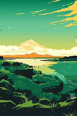 구름 바다 일러스트 자연 하늘 산 풍경 사람없음 초록색 제주도 풀 국내일러스트 AI파일 자연요소 식물 컬러 한국 생태계 파일형식 벡터